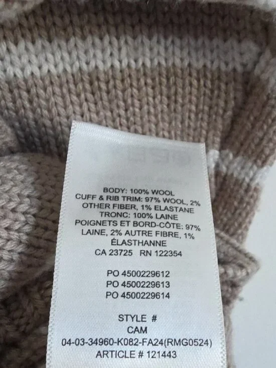 ARITZIA | Wilfred Clara Merino Wool Sweater striped Beige Sz M - Picture 4 of 5